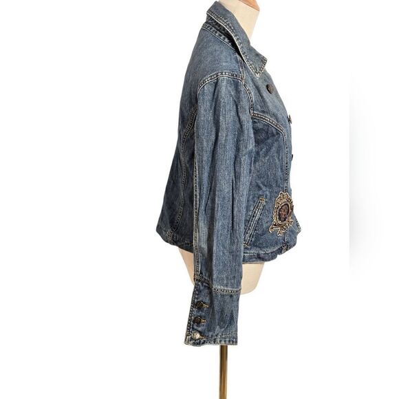 Express Vintage 90s Denim Double Breasted Patch Jacket - Picture 4 of 8